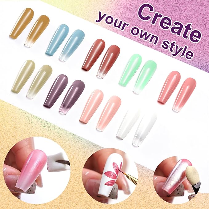 Gradient Painting Gel, 9 Colors Ombre Gel Nail Polish Almond Nude Cream Grey for Pigment Pat Kit Aura Nails French Manicure Soak Off UV Home Salon Monet's Garden