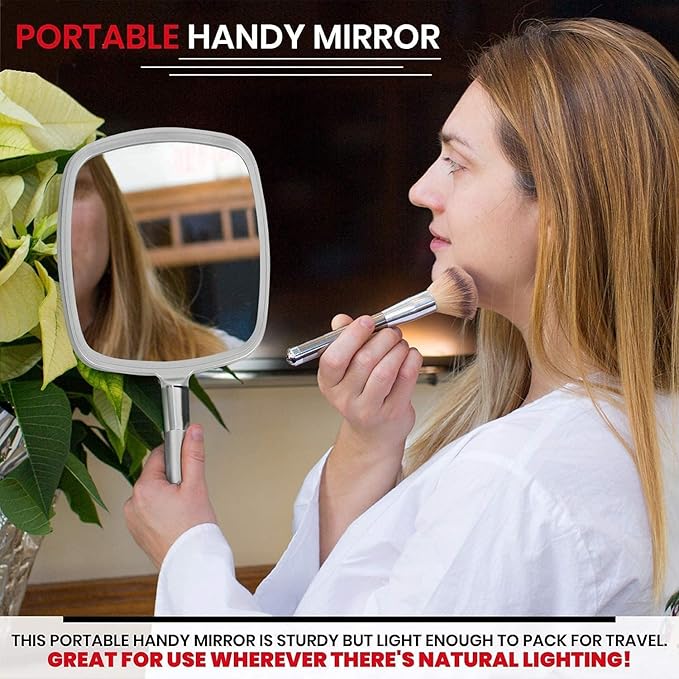 MIRRORVANA Large & Comfy Hand Held Mirror with Handle - Silver Salon Model (5-Pack)