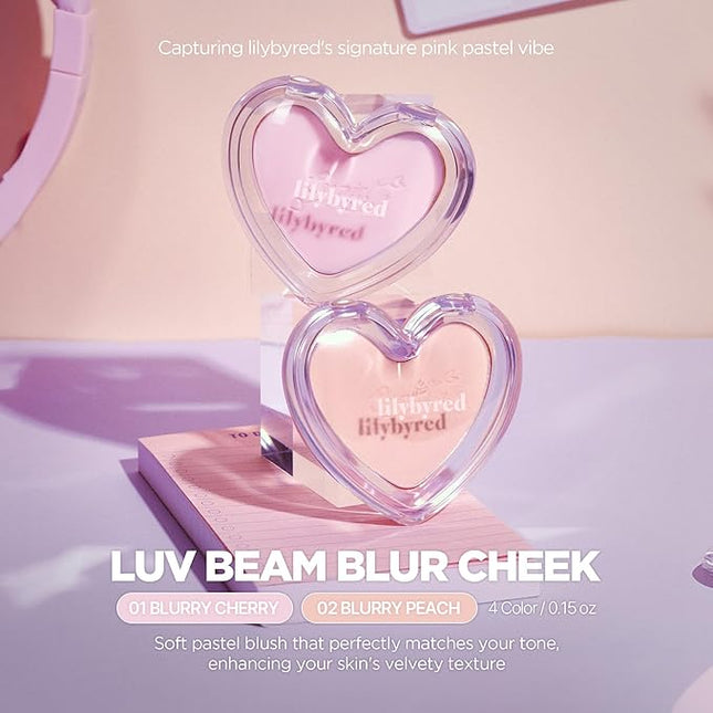 lilybyred Luv Beam Blur Cheek | Heart-Shaped Korean Powder Blush, Silky Texture, Lightweight, Soft Blurring Matte Finish, Long-Lasting, Natural Flush, Cozy Cotton Scent, 0.15 oz. (01 Blurry Cherry)