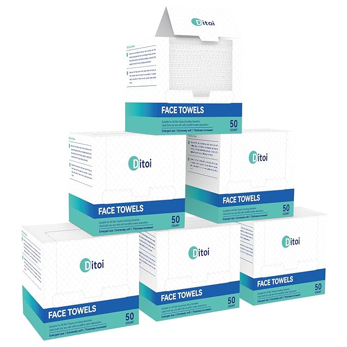 Disposable Face Towels,Ultra Thick Face Towelettes XL, Lint-Free Facial Wipes for Makeup Removal,10"×12", 300 Count (6 Pack),Pearl-textured