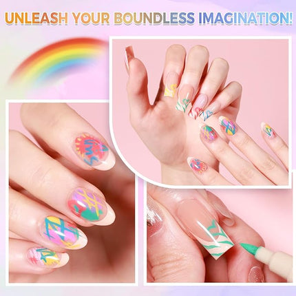 GELLAKTIK 12 Colors Nail Art Pens Set, 3D Nail Color Pens, Quick-Drying Acrylic Paint Markers, Dotting Liner Brush for DIY Nail Design, Home & Salon Manicure Tools