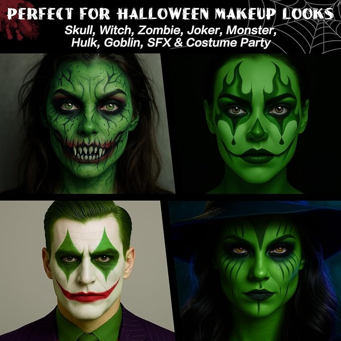 BOBISUKA Light Green Face & Body Paint Stick Water-Based Washable Face Paint Makeup Stick for Halloween Witch, Zombie, Skull, Monster, Hulk, Goblin, Cosplay, SFX, Sports Eye Black & Costume Party