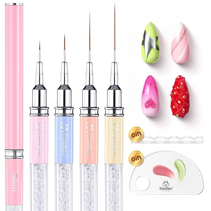 Beetles Gel Polish Nail Art Liner Brushes 5Pcs Painting Art Design Pen Set Diamond Application Rhinestone Handle Drawing Nail Art Brushes Tools Sizes 5/6/11/20/25mm Nail Art Design Gift for Women