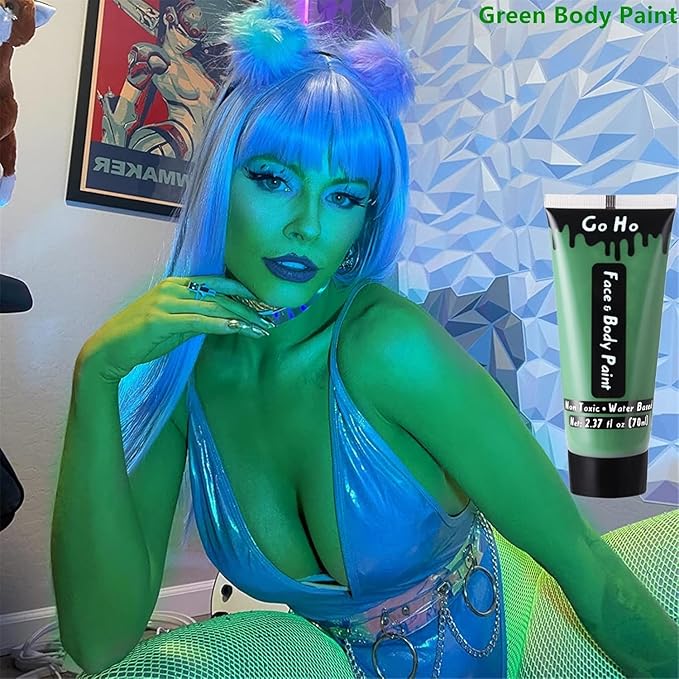 Go Ho Green Face Body Paint Washable (2.37oz/pc),Cream Green Face Paint,Full-coverage Body Paint for Halloween Costumes Camouflage Hunting Witch Gamora Hulk Cosplay Makeup