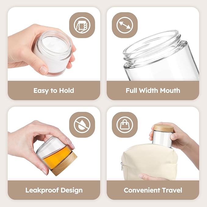 4 oz Glass Jar with Bamboo Lids, 48 Pack Small Glass Candle Jars with Lids & Sticker, Empty Cosmetic Containers for Sample, Cream, Spice, Lotion, Ointments
