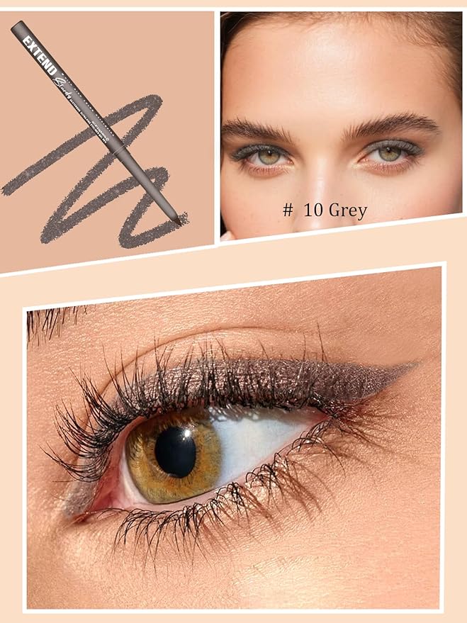 Grey Gel Glitter Eyeliner Pencil, Metallic Waterproof Smudge-Proof Creamy Retractable Smooth Eye Liner pencil, Hypoallergenic Long Lasting Eyeliner Brightener Pen Crayon Eye Makeup Gift for Women#10