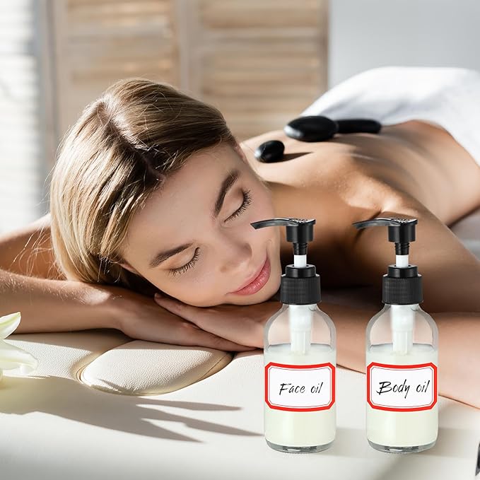 Tanlade 12 Pcs Glass Pump Bottle Dispenser 4 oz Travel Bottles with Pump Refillable Glass Containers for Toiletries Lotion Liquid Soap Shampoo Essential Oils Cosmetic Travel Accessories(Clear)