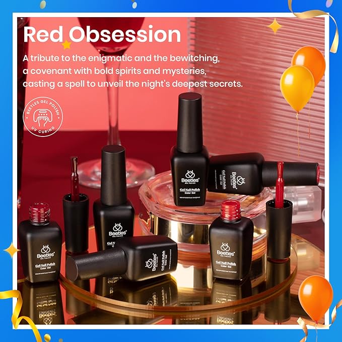 Beetles Red Gel Polish Set - 6 Colors Burgundy Red Gel Nail Polish Popular Shimmer Red-Obsession Collection Nails Art Design Soak Off Uv LED Nail Kit Minicure DIY Home Gifts for Women