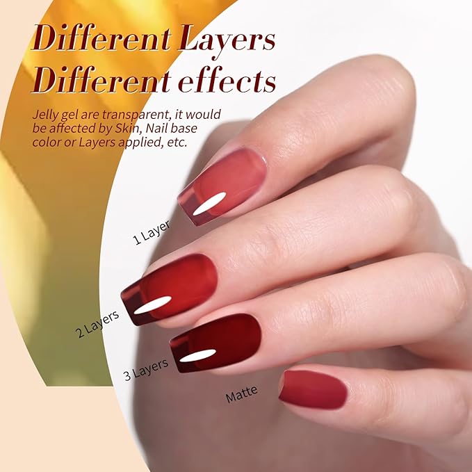 Born Pretty Jelly Gel Nail Polish,Halloween Fall Winter Transparent Gel Polish,Christmas Brown Blood Wine Red Orange Green Blue,Soak Off U v LED Light Cure Nail Art Kit for Salon and DIY at Home