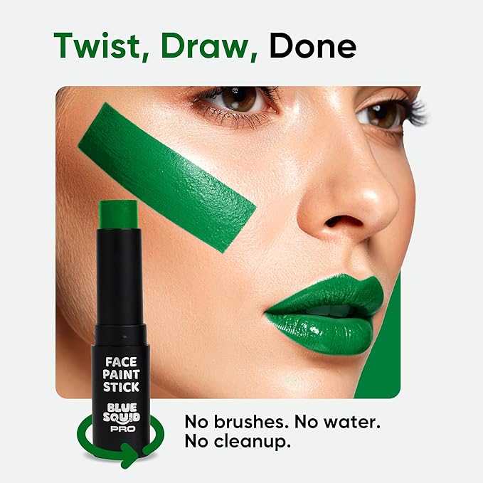 Blue Squid PRO Forest Green Face Paint Stick - Waterproof Body Paint for Adults & Kids Eye Black Baseball, Eyeblack Softball - Hypoallergenic Twist-Up Non-Toxic Makeup Stick for Cosplay, Sports, SFX