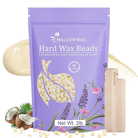 Hard Wax Beads, 2LB Coconut Cream Wax for Sensitive Skin, Gentle Hair Removal for Face, Bikini, Legs & Brazilian, No Strips Needed & Easy to Use at Home