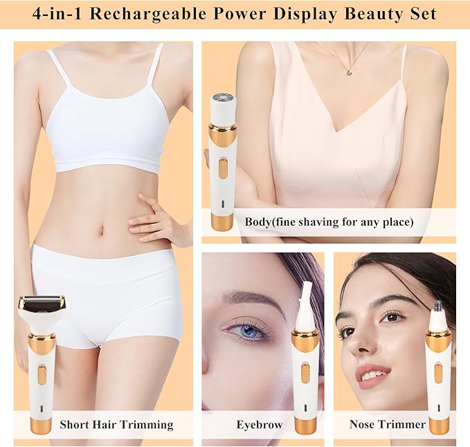 Electric Razor for Women Men,4 in 1 Painless Ladies Wet & Dry Body Razors and Facial Hair Remover, Rechargeable Painless Hair Removal Kit for Nose Face Body Leg Bikini Arm Hair