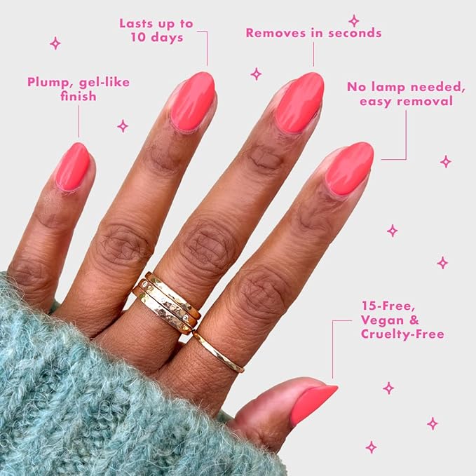 Olive & June Long Lasting Nail Polish | Plump, Gel-Like Finish, No Lamp Needed | Lasts up to 10 days | Salon-Quality at Home | 15-Free, Vegan & Cruelty-Free | Chip-Resistant | Perfect Pinwheel | Coral