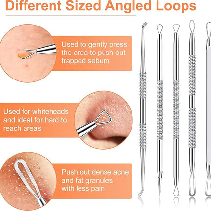 Pimple Popper Tool Kit, IUMAKEVP 15 PCS Professional Stainless Steel Blackhead Remover Comedone Extractor Tools for Removing Zit on Face - Acne Removal Kit with Metal Case (Silver)