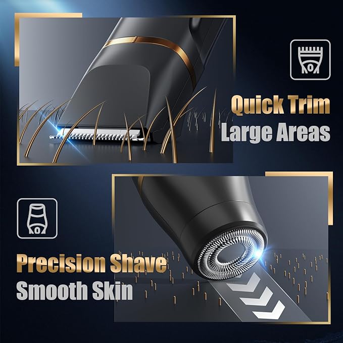 Electric Razor Body Hair Trimmer for Men & Women, Waterproof Electric Foil Shaver for Face, Groin,Arm,Back,Legs & Chest, Wet/Dry Painless Groomer with Ceramic Blade, Travel Razors Gift for Him, Black