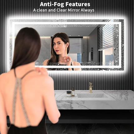 LOAAO 72X32 LED Bathroom Mirror with Lights, Anti-Fog, Dimmable, Backlit + Front Lit, Lighted Bathroom Vanity Mirror for Wall, Shatter-Proof, Memory Function, ETL Listed