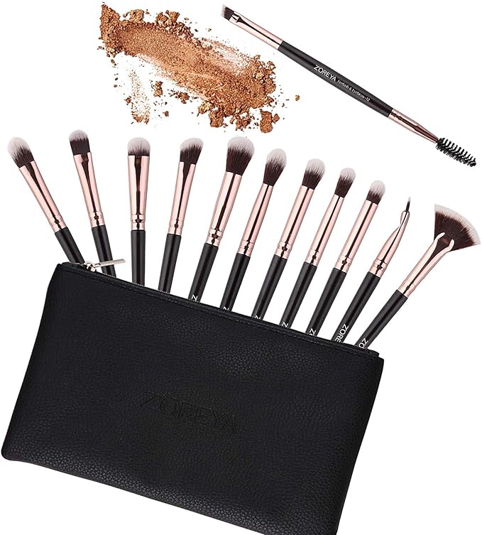 Z'OREYA Eye Makeup Brushes, 12 Pcs Professional Eye Brush Set Eyeshadow, Eyebrow, Blending, Fan, Eyelash Brushes Set With Carrying Bag (Black)