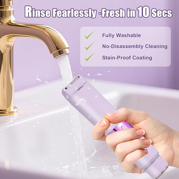 Bikini Trimmer for Women, Electric Razor and Dual Head Shaver for Women, 2-in-1 Waterproof Painless Trimmer & Shaver for Bikini Area, Face, Legs and Body, Sensitive Skin Safe