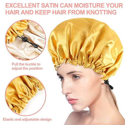 CHORHA Satin Sleep Cap, Double-Sided Adjustable Bonnet Cap (Yellow)