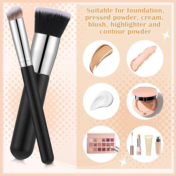 6Pcs Foundation Brush for Liquid Makeup,Liquid Foundation Brush with Makeup Sponge and Powder Puff for Foundation, Powder, Blush, and Concealer(Black)