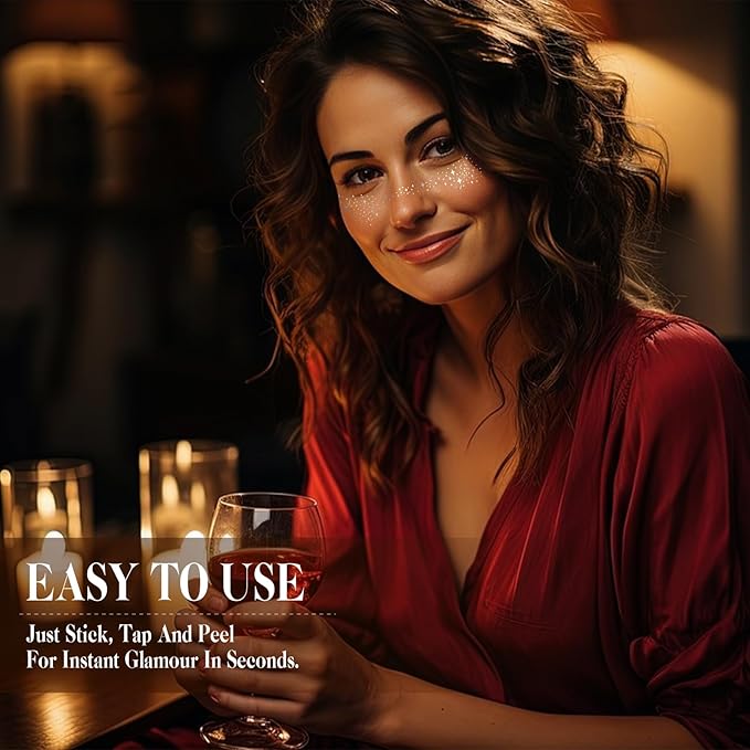 Glitter Freckles Face Tattoo Makeup Patches - 6 Sheets Silver Star Fake Freckles Accessories for Women, Singer, Dancer, Rave Party