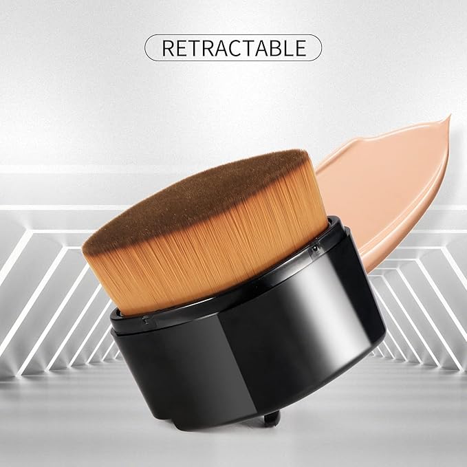 Retractable Flat Foundation Brush for Liquid Makeup with Cover, Liquid Foundation Brush, Flat Makeup Brush for Liquid Foundation, Cream Contour Brush for Cream Makeup. - Black, 55R