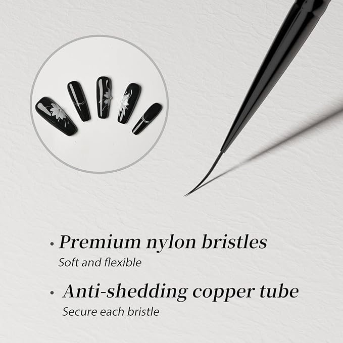 Nail Art Liner Brushes 5Pcs Dotting Pen Tools Nail Art Brushes Thin Liner Set(4/8/12/15/20 mm) for Long Lines, Thin Details Gel Polish Nail Paintings Double-End Nail Art Tools