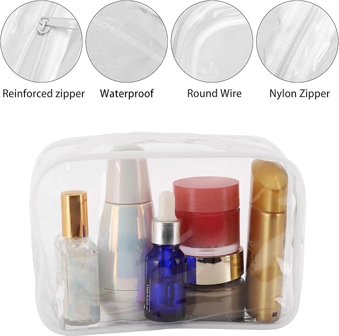 Tbestmax 20 Pack Clear Cosmetic Bags Makeup Bags Portable Waterproof Travel Toiletry Bags Organizer White, 7.5"x 4.8"x 2.3"