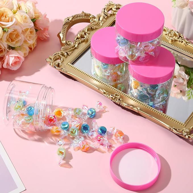 Patelai 4 Pieces Round Wide-mouth Leak Proof Plastic Container Jars with Lids for Travel Storage Makeup Beauty Products Face Creams Oils Salves Ointments DIY Making(6 Ounce,Pink)