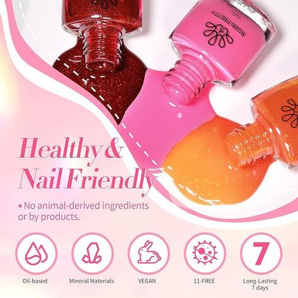 Born Pretty 15 Colors Nail Polish Set, Quick Dry Nail Polish Kit Pink Red Silver Gold Glitter Color Changing Orange Nail Lacquer Glossy Nail Polish Manicure Set for Valentines Day Gift