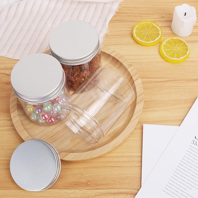 30 Packs 8 oz (250 ml) Clear Plastic Jars with Silver Lids, Cosmetic jars with Wide-Mouth for slime, beads, rhinestones, sequins Cosmetics, Lotion, Cream, Ointments and More