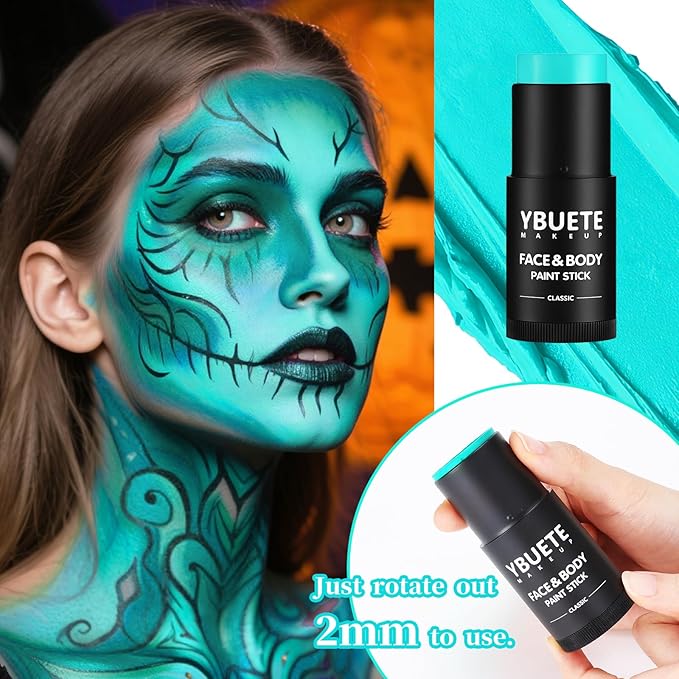 Teal Face Body Painting Stick, Professional Teal Full-coverage Cream Face Paint for Halloween SFX Avatar Corpse Bride Cosplay Makeup, Washable Eye Body Stick for Adult Costume Party