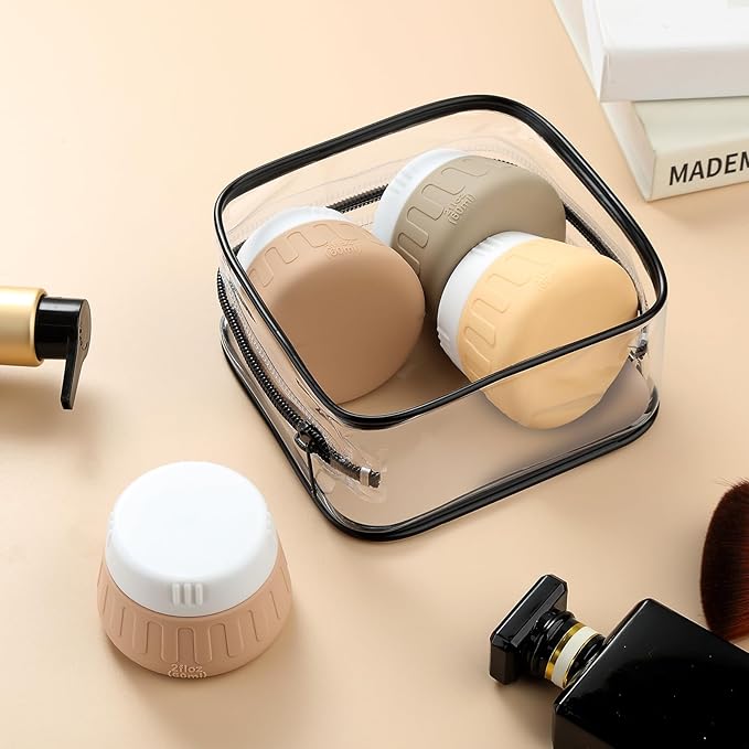 Gemice 2 oz Travel Containers for Toiletries, 4-Pack TSA Approved Travel Size Toiletries Containers for On-the-Go, Small Leak-Proof Travel Essentials Silicone Jar for Shampoo, Lotions, Cleanser