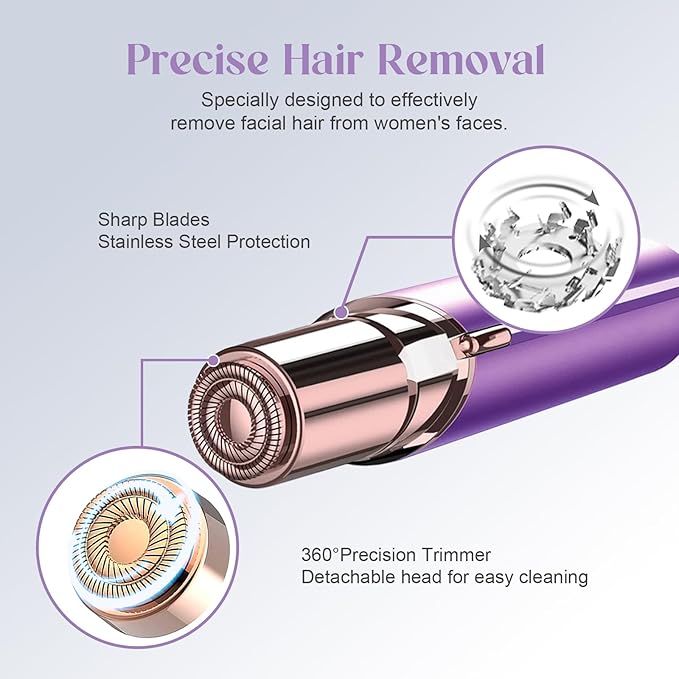 Battery Powered Facial Hair Remover for Women Lips, Chin, Neck, and Cheeks - Gentle and Pain with 2-pc Replacement Heads and 1 Battery