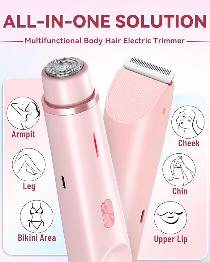 Dermawave Bikini Shaver 2.0, Electric Bikini Trimmer for Women Pubic Hair, 2 in 1 Dual Head Body Hair Electric Razor, Waterproof, Wet/Dry