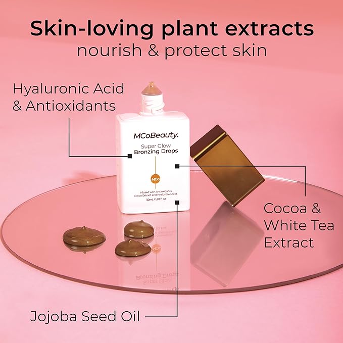 MCoBeauty Super Face Bundle, Super Glow Bronzing Drops, Super Glow Blush Drops, and the Souffle Cream Moisturizing Cream, Vegan, Cruelty Free Cosmetics, Pack of 3