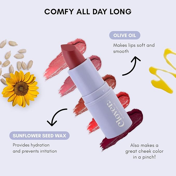 Clover Comfy Matte Lipstick | Non Drying Lipstick, Moisturizing And Lightweight, High Pigmented Lipstick | Cruelty-Free & Vegan Lip Makeup | Shade - Blissful