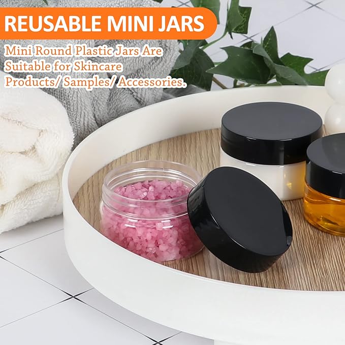 1oz Containers with Lids 28Pack, 1 oz Plastic Container with Lid- Clear Refillable Cosmetic Small Plastic Containers with Black Screw Lid for Liquid and Solid Products (1 oz, 28Pack)