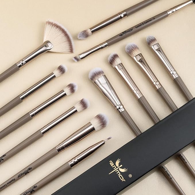 Anmor Eyeshadow Brush Set, 12pcs Professional Eyeshadow Makeup Brushes Set, For Eyeshadow Eyebrows Eyeliner Concealer, Soft Synthetic Hair and Premium Handle