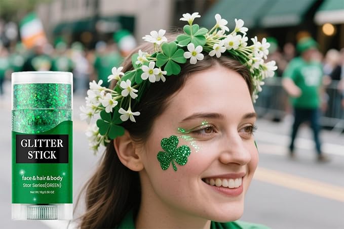 Face and Body Glitter Stick,Holographic Sparkling Neon Outfit Singer Concert Music Rave Festival Party Accessories Glitter Gel. (Green)