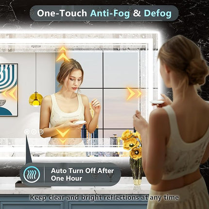 84x32 Inch LED Bathroom Mirror with Lights, Backlit & Front Lit, Anti-Fog Lighted Vanity Mirrors for Bathroom Wall, Dimmable, 3-Color Light, Memory, Shatter-Proof, Tempered Glass, ETL Listed