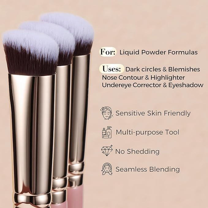 ENERGY Concealer Brush,Professional Under Eye Makeup Small Angled Precision Face Blending Brush-Liquid Cream Foundation Concealer for Dark Circles,Make Up Nose Contour Applicator Vegan (Teardrop,Pink)