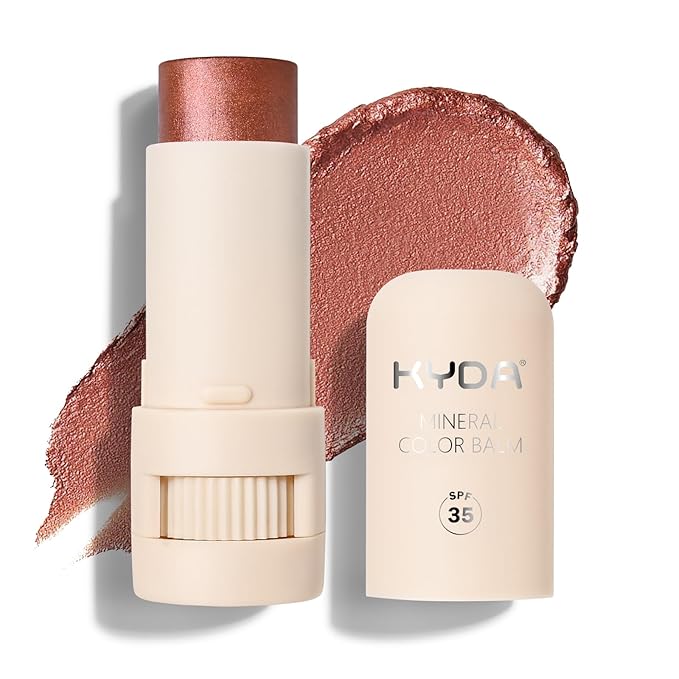 KYDA Mineral Color Balm, SPF 35, Buildable Shimmer Color for Lip and Cheek, Natural Shimmer Cream Blush Stick, Lightweight Blendable, Multiuse Makeup Balm, CHERRY