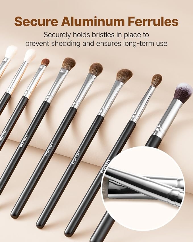 VEVOR 34-Piece Makeup Brush Set, Professional Makeup Brushes Kit for Foundation Blending Eyeshadow Concealer Blush - with Soft Bristles, Ergonomic Wood Handle, Travel-Friendly Case Included