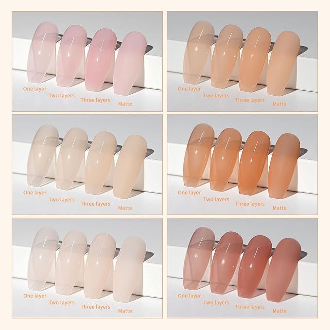 RARJSM Nude Gel Polish Set 6 Colors Creamy Caramel Brown Collection Clear Jelly Purple Pink Natural Light Orange Translucent French Manicure Gel Nail Polish Soak off UV LED Curing for Home Salon Mani