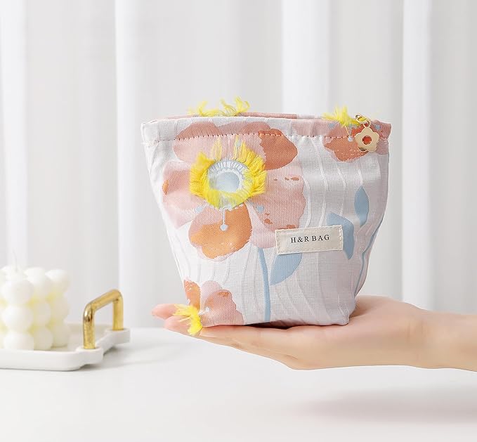 2 Pcs Makeup Bags, Large Cosmetic Bag Travel Toiletry Bag Organizer for Women, Embroidery Craft, Floral Makeup Bag Small Cosmetic Pouch Purse with Zipper Gifts for Girls Teen