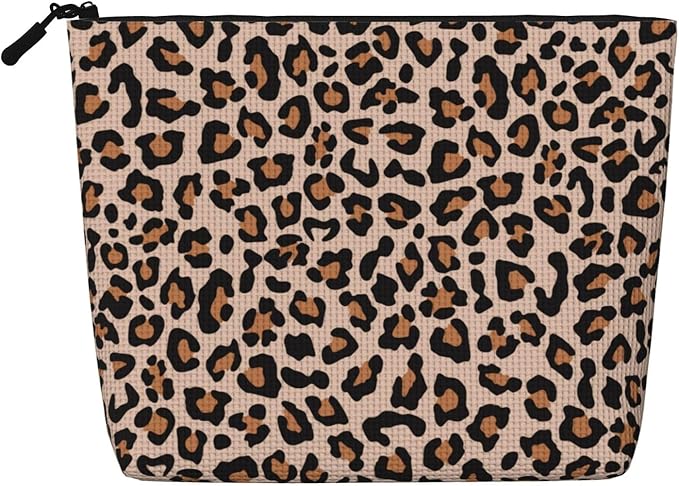 MOLAIGIN Cool Leopard Beige Cheetah Print Cosmetic Bag For Women, Travel Makeup Bag, Toiletry Zipper Bag, Large Capacity Aesthetic Cases