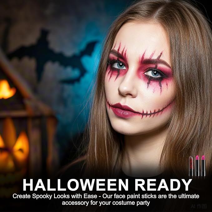 2 Pcs Pink Eye Black Softball Football Baseball Lacrosse, Cream Face Body Paint Stick Halloween SFX Makeup Kit, Long Lasting Eyeblack Sticks for Sports Special Effects