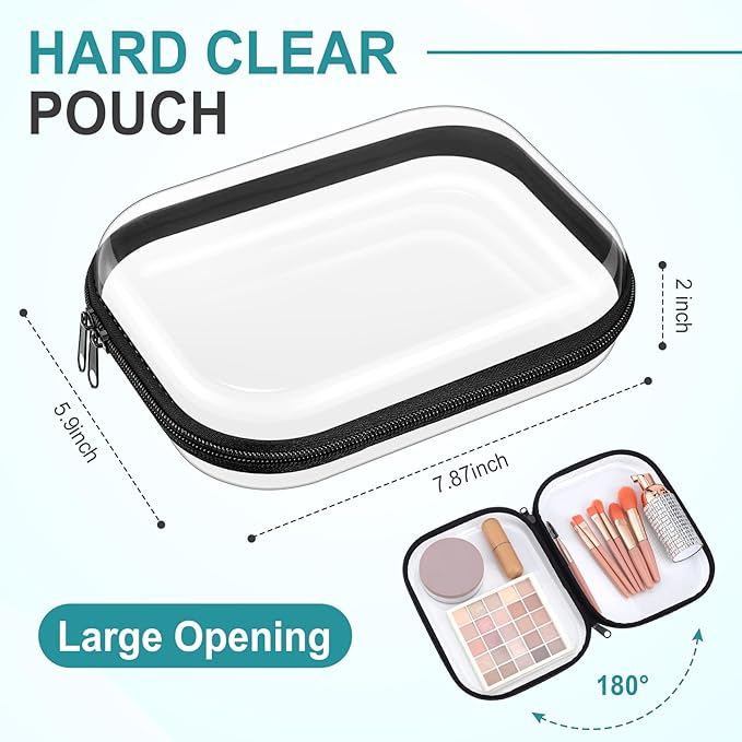 Sanwuta 6 Pcs Clear Hard Zipper Case Pencil Pouches Hard Plastic Zipper Pouches Makeup Bag Transparent Cases for Snacks Plastic Storage Organizer Box for Travel(Black,7.87 x 5.9 x 2 Inch)
