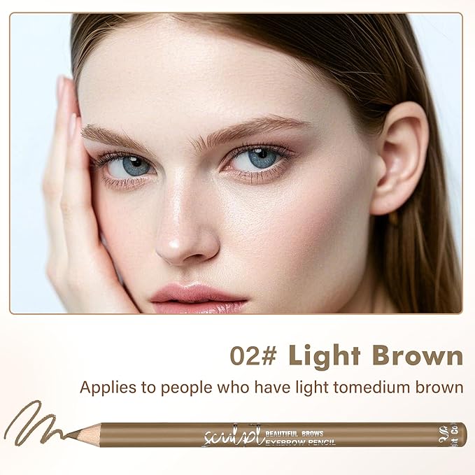 6Pcs Eyebrow pencil wooden，Brow Kit with Brush and Sharpener，Eyebrow Pencils for Women，Fine Tip Eye Brow Eye Liner for Eye Makeup,Shapes, Defines, Fills Brows (Light Brown-02)